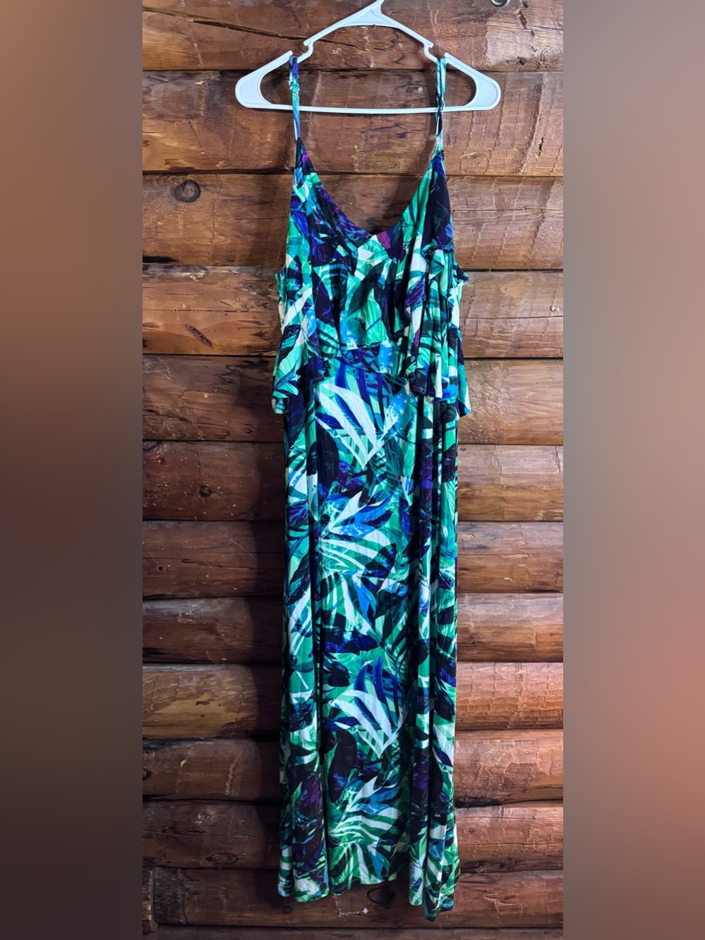 mark. Green & Blue Tropical Ruffle Maxi Dress